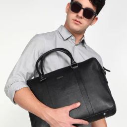 SASSORA JUNI Black Leather Large Messenger Bag-image-45