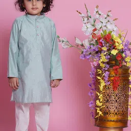 Little Bansi Boys Geometric Embroidered Mandarin Collar Straight Kurta With Pyjamas-image-19