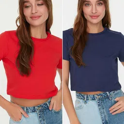Trendyol Pack Of 2 Round Neck Regular Fit Cotton T-shirt-image-7