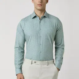 Van Heusen Green Cotton Slim Fit Checks Shirt-picture-9