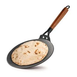 Bergner Odin Black Cast Iron 22 cm Induction Bottom Iron Roti Tawa With Wooden Coated Handle-7