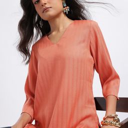 Anouk Rustic Vertically Self-Striped V-Neck Straight Kurti-58