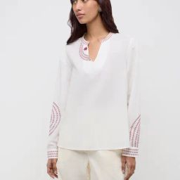 Bombay Paisley by Westside White Embroidered Cotton Blouse-image-45