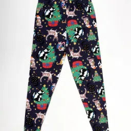Kiddopanti Girls Navy Festive Christmas Cats Printed Leggings-picture-23
