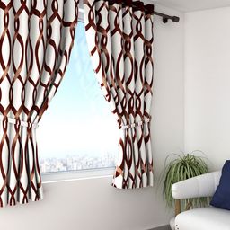 Cortina Set of 2 Coffee Brown Printed Window Curtains-image-41