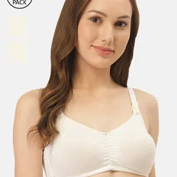 Inner Sense White Solid Organic Cotton Antimicrobial Nursing Sustainable Bra with Removable Pads-43