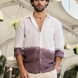 Campus Sutra Brown Poly Linen Regular Fit Colorblock Shirt-image-35