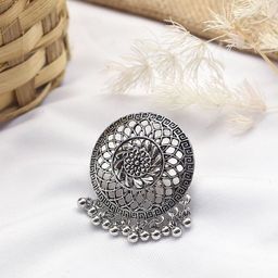 TEEJH Tahera Oxidized Beaded Adjustable Finger Ring-image-13