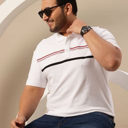 Sztori Plus Size Striped Polo Collar Pure Cotton T-Shirt-image-38