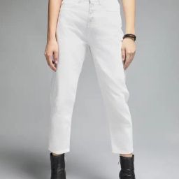 High Star White Cotton Flared Fit High Rise Jeans-image-78