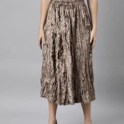 SHOWOFF Beige Velvet Midi Skirt-picture-14