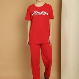 Vimal Jonney Red Cotton Printed Sports T-Shirt Track Pant Set-22