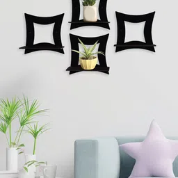 RANDOM Black Set Of 4 MDF Square Basic Wall Plant/Flower Shelf-18