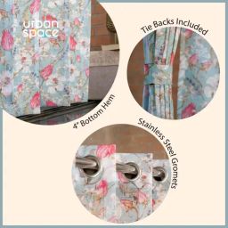 Urban Space Multicolor Polyester Printed Window Curtain with Eyelets & Tieback - Set of 2 (5 ft) image 4