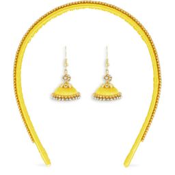 AKSHARA Girls Yellow & Gold-Toned Beaded Hairband with Jhumka-21