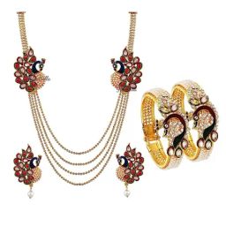 YouBella Gold Plated Multi Color Jewellery Set & Bangles Combo-13