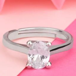 Lilly & Sparkle Brass Rhodium Plated Oval Shape CZ Stone Studded Adjustable Finger Ring-7