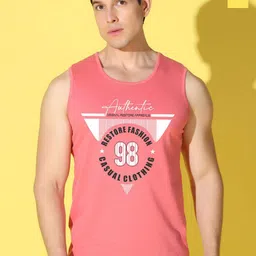 WOOSTRO Pack Of 2 Printed Combed Cotton Gym Vests VWS26(98 PEACH)(PLAIN YELLOW)-image-65