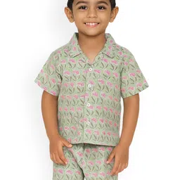 Pum Pum Boys Printed Short Sleeves Pure Cotton Shirt With Shorts-image-70