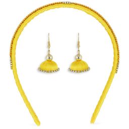 AKSHARA Girls Yellow & Gold-Toned Hair Band with Earrings-22