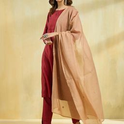 Fabindia Floral Embroidered Cotton Silk Dupatta With Thread Work-image-68