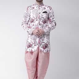 Hangup Men Pink & Grey Floral Printed Sherwani Set-33