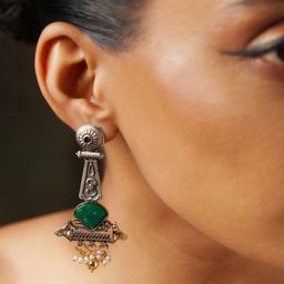 ABDESIGNS Gold-Plated Stone Studded & Beaded Classic Drop Earrings-image-14