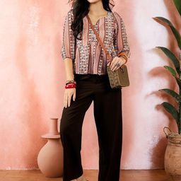 Sangria Printed Puffed Sleeves Peplum Top-image-23