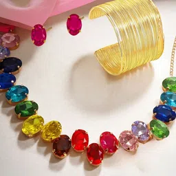 MANSIYAORANGE Gold-Plated Crystals Studded Jewellery Set-picture-30