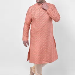 DEYANN PLUS Men Orange Geometric Printed Thread Work Kurta-image-16