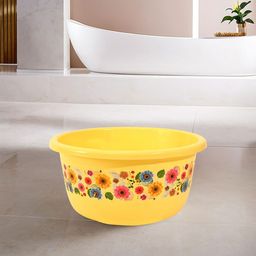 Kuber Industries Yellow & Pink 6 Pieces Floral Printed Matte Bath Tub-64