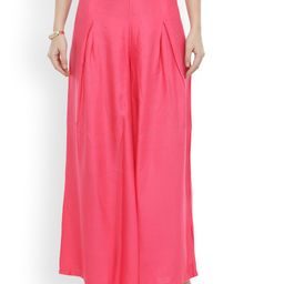 Bitterlime Women Pink Solid Flared Palazzos-image-38