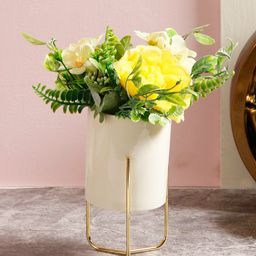 TAYHAA White & Yellow Artificial Plant With Pot & Stand-28