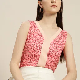 her by invictus Women Peach-Coloured & Red Floral Print Top-picture-44