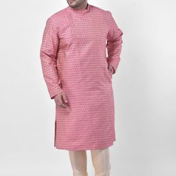 DEYANN PLUS Men Pink Jacquard Silk Kurta-19