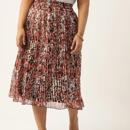 Antheaa Curve Plus Size Pleated Animal Printed A-Line Midi Skirt-39