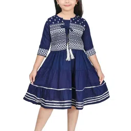 CHANDRIKA Girls Navy Blue Printed Fit & Flare Dress-picture-38