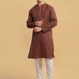 Arch element Geometric Embroidered Thread Work Mandarin Collar Straight Kurta-image-60