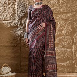 Saree mall Ajrak Block Silk Blend Designer Dabu Sarees-15