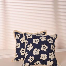 SLEEPY THREADS Blue & White Set of 2 Floral Square Cushion Covers-image-4