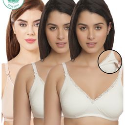 Inner Sense Pack Of 3 Organic Cotton Antimicrobial Soft Nursing Bra - White & Beige-picture-48