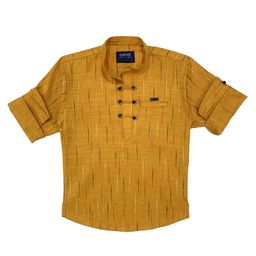 CAVIO Full Sleeves Self Design Shirt Style Kurta - Golden-image-1