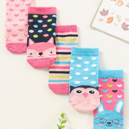 Cute Walk by Babyhug Ankle Length Antibacterial Socks Pack Of 5 Hearts Design- Multicolour-image-14
