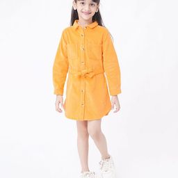 Ed-a-Mamma Sustainable Cotton Full Sleeves Solid Color Corduroy Jacket With Tie Up Belt - Yellow-image-9