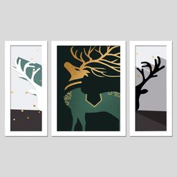Wens Set Of 3  Super Modern Deer  Wall Art Painting - White-image-70