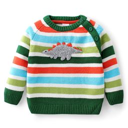Babyhug Full Sleeves Pullover Sweater Striped with Dino Design - Green-image-19