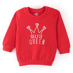 Doodle Poodle 100% Cotton Looper Knit Full Sleeves  Sweat Shirt Crown Printed - Red-28