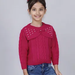 JoE Hazel Full Sleeves Pearl Detailed Bow Embellished  Pullover Sweater - Pink-picture-26
