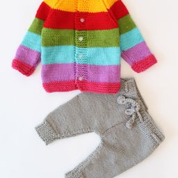 Woonie Crochet Full Sleeves Rugby Striped Sweater with Pant - Multi Color-picture-31