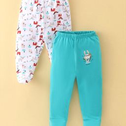 OHMS Single Jersey Bootie Pants Deer & Bunny Print Pack of 2 - Blue & White-image-84